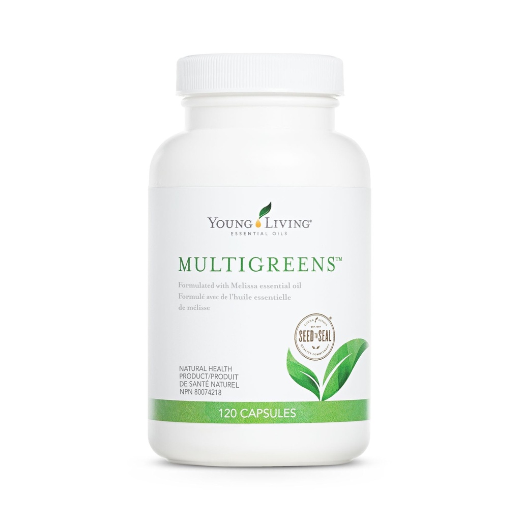 Kapsule Young Living MultiGreens - 120 ct Essential Oils - povečanje vitalnosti in podpore Glandularni, živčni, Cirkulacijski sistemi - Zeliščni dodatek z oljem za oživljanje