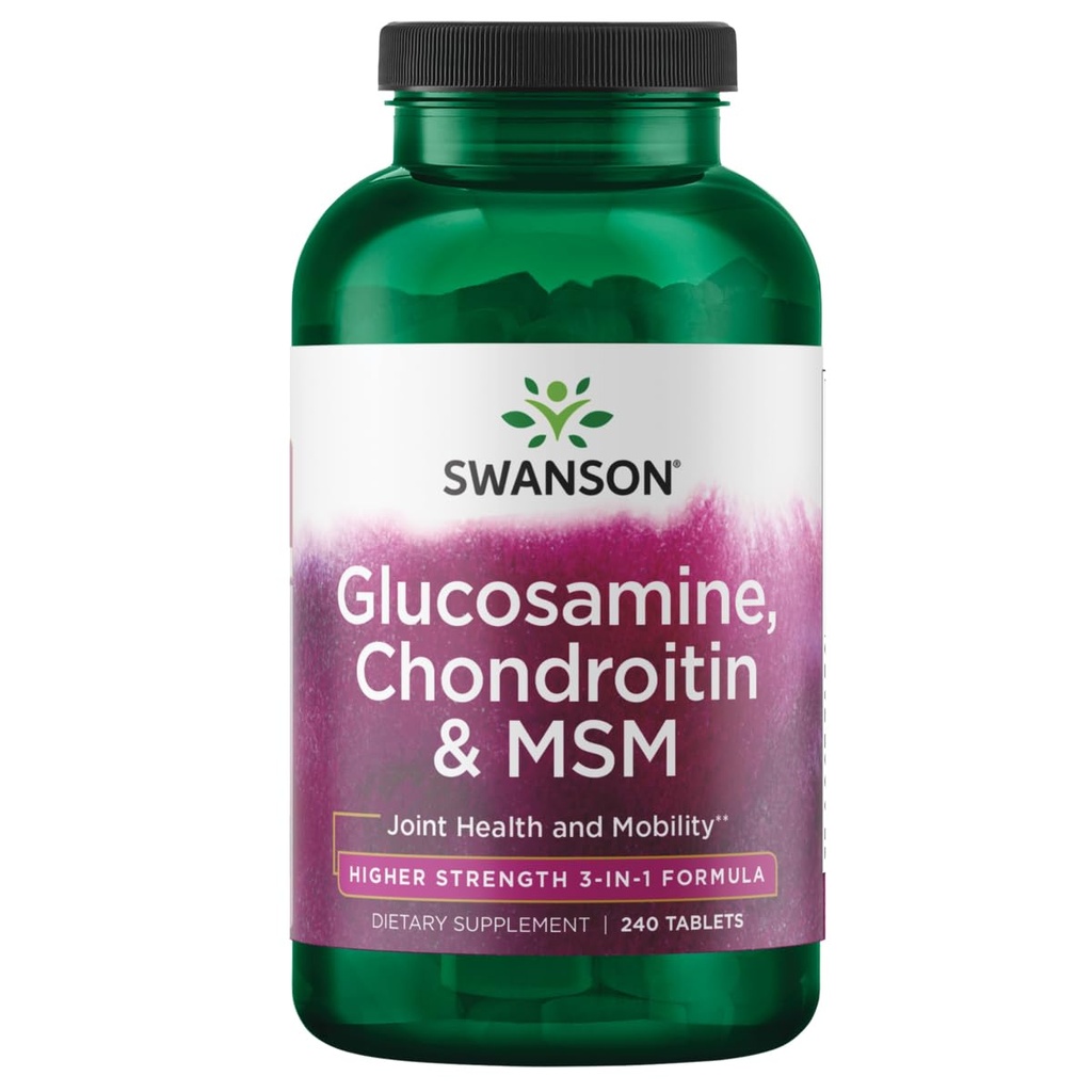 Swanson Glucosamine Chondroitin MSM (metilsulfonilmetan) 3- v-1 Formula Fleksibilnost skupne mobilnosti Comfort Kartilage vezano tkivo Zdravstvena podpora prehranska dopolnila 240 Tablete (Tabs)
