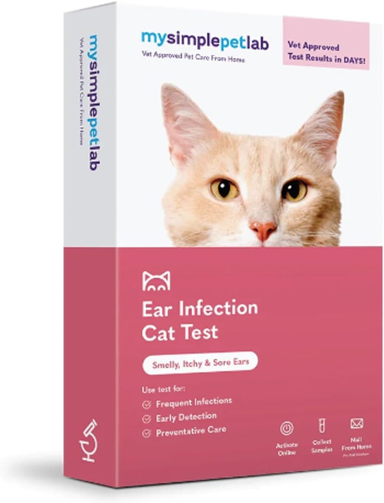 MySimplePetLab Mačji test za okužbo ušesa komplet, Vet odobren, Odkrivanje Yeast & Bakteria, Mail-in Kit, Hitri rezultati, Easy at-Home Uporaba za Smrad, Srbeča ušesa, Podpira zdravje mačjega ušesa