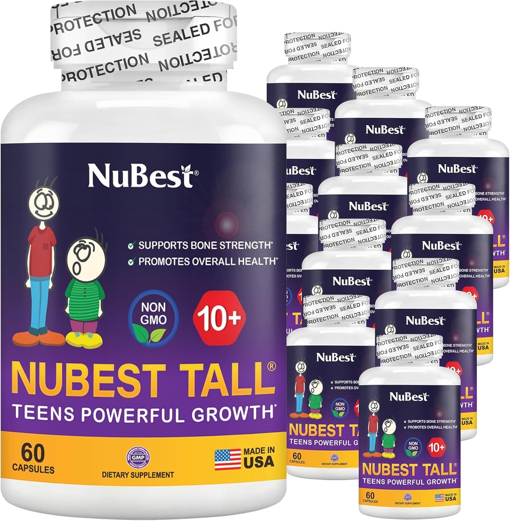 NuBest Tall 10+ Premium Bone Strength Formula, Izboljšana imuniteta in splošno zdravje za starost 10+ s kalcij, vitamin D3, vitamin K2 in multivitaminski paket 12