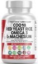 Čisti nutracevtiki COQ10 200mg Rdeči riž Omega 3 Magnezijev kompleks 500mg Niacin Cink Vitamin K2 D3 - Podpora za srce Vitamini za ženske in moške w/vitamin B3, koencim Q10-60 Ct
