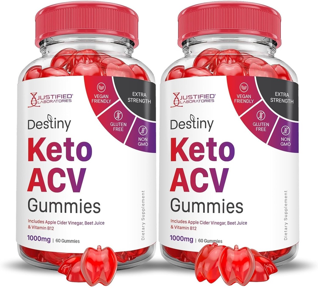 Upravičeni laboratoriji (2 Pack Destiny Keto ACV Gummies Napredna Formula 1000MG Destiny Keto Gummies Apple Cider Vinegar Oblikovan z Granit Beet Juice v prahu B12 Vegan Non GSO 120 Gummies