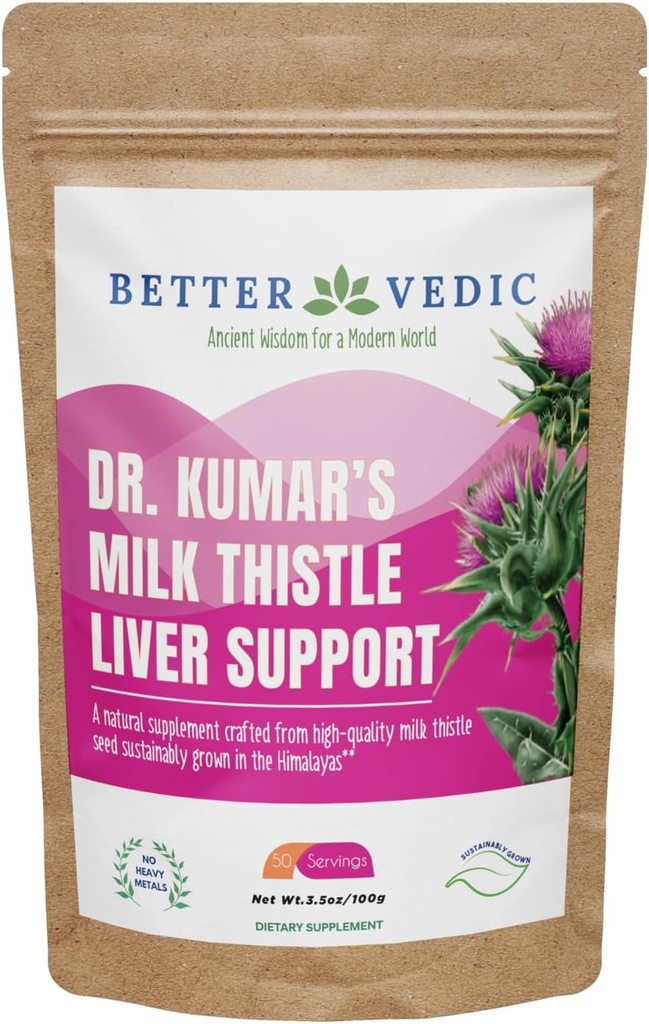 Milk Thistle Max - Jetrna podpora - Pure Milk Thistle Powder - Silymarin, Tradicionalni Ayurveda Zeliščni dodatek - Vegan, Solar Sushed, No Conservatives - 3.53 oz - 50 Servings