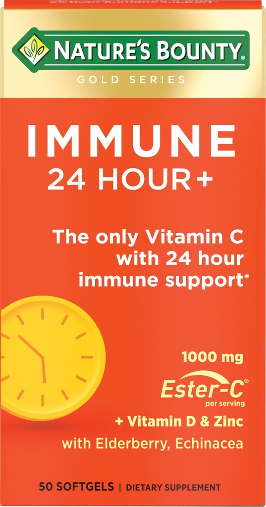 Narava je Bounty Imune 24 Hour +, Edini vitamin C z 24 ur imunske podpore iz Ester-C, 1000 mg Vitamin C, D & cink, Gluten brezplačno, hitro sproščanje Mehčalci, 2 Mehčalci na dan, 50 Število