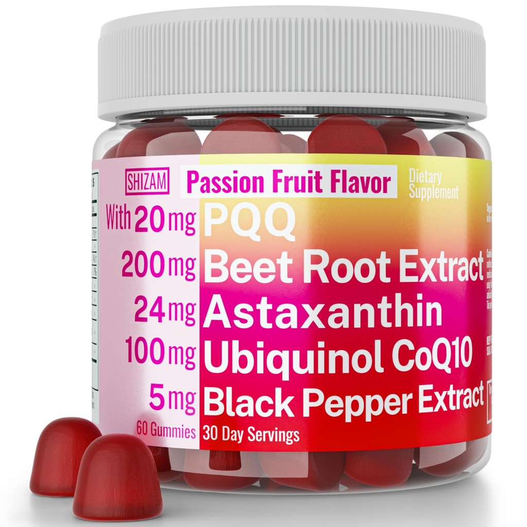 SHIZAM Ubikinol CoQ10 PQQQ Astaksantin Bees Gumies, Super Mitohondrial ATP Dodatki Mehki žveči Tekoče tablete v prahu Alt, Beet-Root