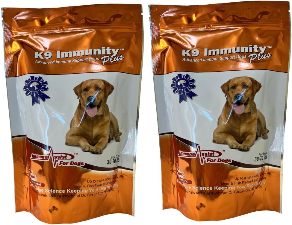 Aloha zdravila - K9 Immuniteta Plus - Močen imunski ojačevalec za pse 30-70 lbs - Certified Organic – Gobe Izboljšana dopolnila - Veterinarsko Priporočeno Doplačilo za zdravje psov - 60 Chews 2 Pack