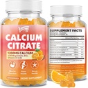 Kalcijev citrat Gumies 1200 mg z vitaminom D3, K2, magnezij, cink, kostna podpora za kosti, mišice in sklepe, imuniteta in spomin podpora, 60 Count