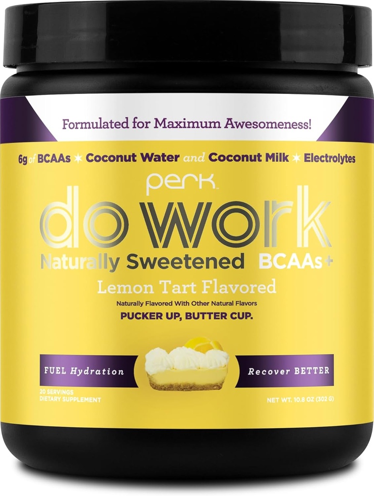 Perk Do Work BCAAs + Hidracija Elektroliti v prahu (naravno sladkana limonina pita, 20 postrežbe) - s kokosovo vodo in kokosovo mleko