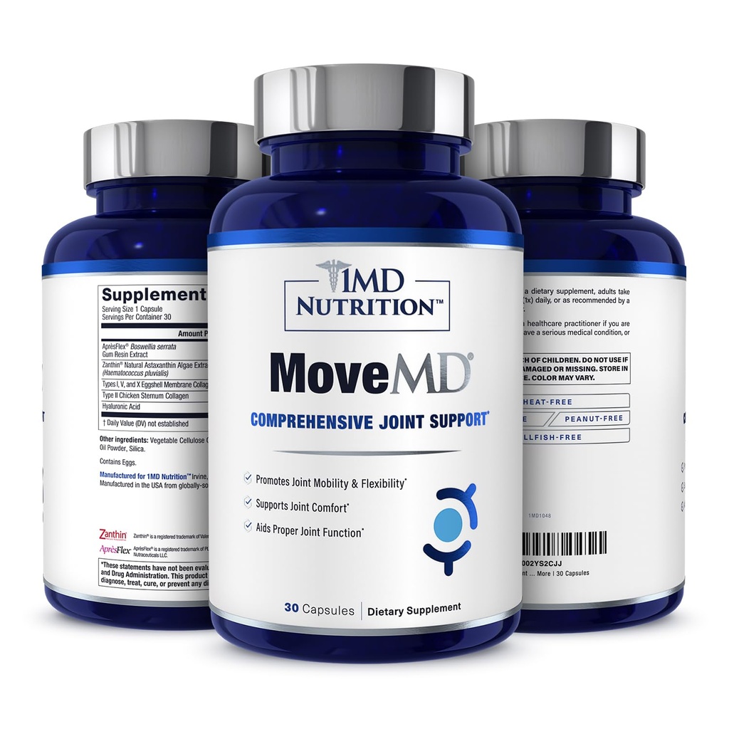 1MD Nutrition MoveMD - Zdravstveni dodatek za skupno nelagodje in podporo - Naše tablete Colagen so spretno oblikovani za ženske in moške w/Hyaluronic Acid & Astaksantin