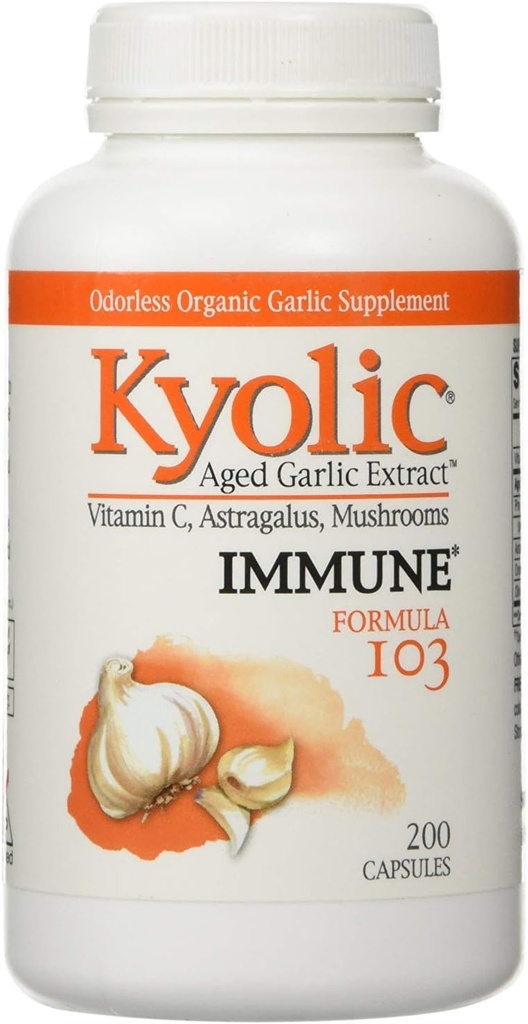 Kyolic - Formula 103 Starani česen ekstrakt z vitaminom C, Astragalus, gobe - 200 kapsul, 2 paket