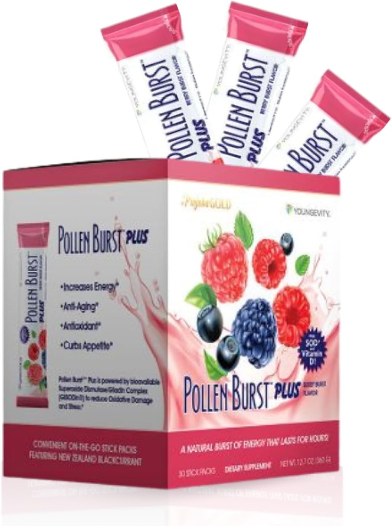 Youngevity Projoba Pollen Burst Plus Berry – Naravna energijska pijača s cvetnimi olji, vitamini in antioksidanti – Podpira trajno energijo in splošno dobro počutje – 30 paketov