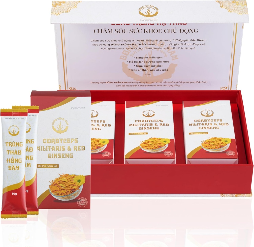 Dong Thao NAM - Ekološka rdeča ginseng in Cordyceps prašek, 6 v 1 rastlinskega ekstrakta, poveča budnost, poveča energijo in zmanjša utrujenost, kofeina brezplačno, pakiranje po 30