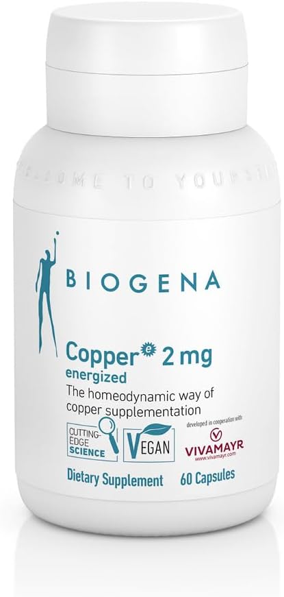 Biogena Copper 2 mg Energiran - v enostavno absorbirani in dobro tolerančni obliki Citrata - 60 kapsul