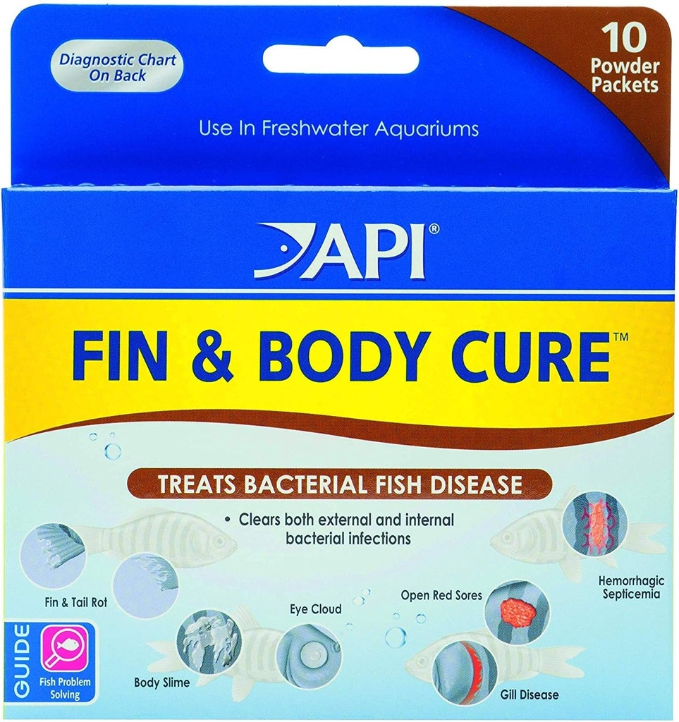 API 2 Pakiranje plavuti in zdravila za sladkovodne ribe v prahu za zdravljenje bakterijskih bolezni, zdravljenje telesne sluzi, očesnega oblaka, plavuti in repa ter bolezni Gill (10-Count) (2 točki)