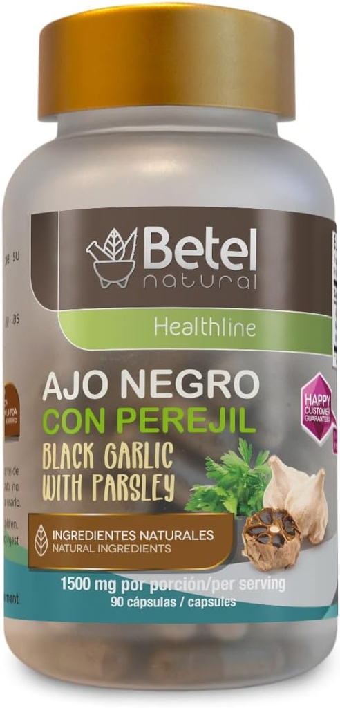 Betel Natural AJO Negro con Perejil/Črna česen s peteršiljem in kajenskimi kapsulami Močna superhrana - 1500 mg por Porcion