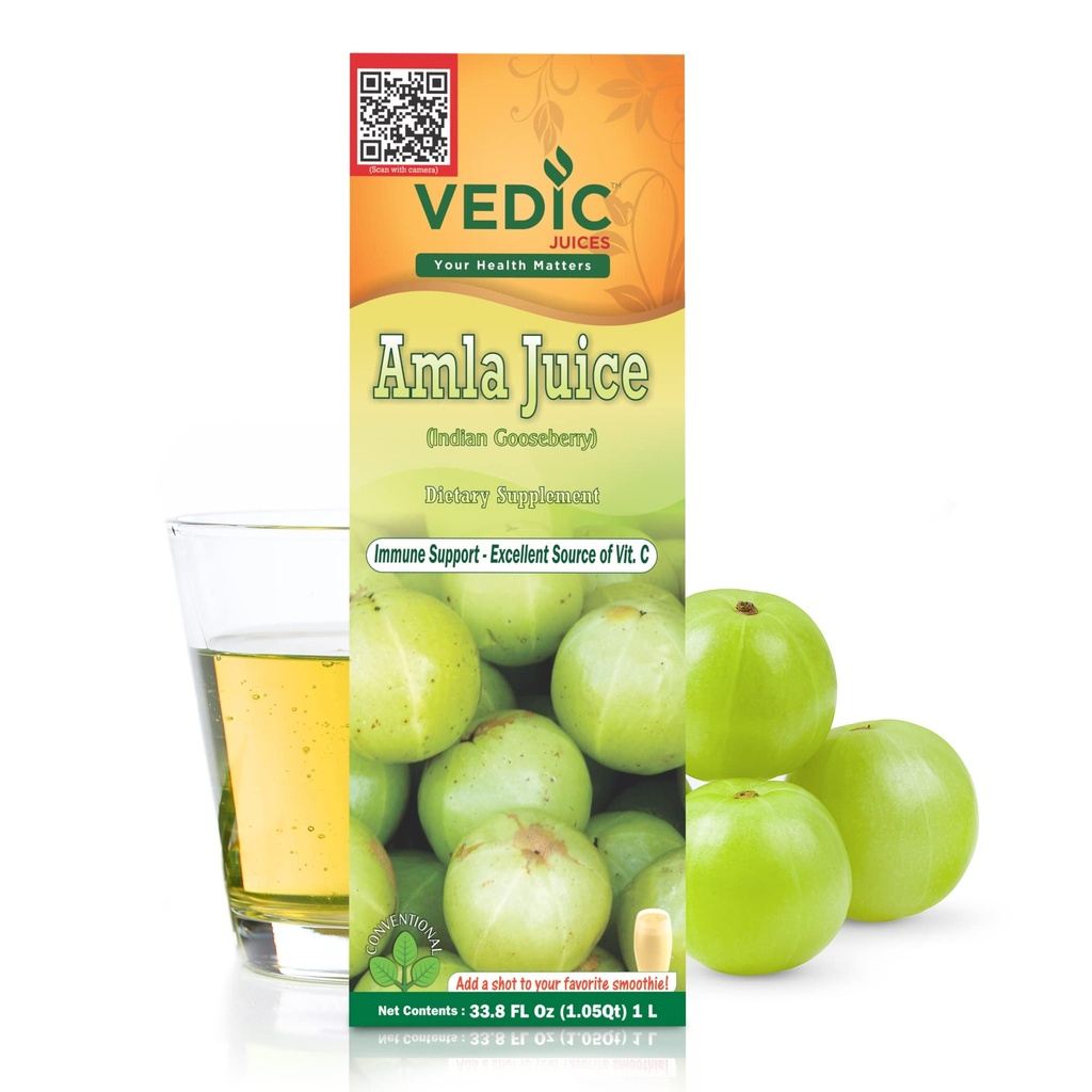 Vedic sokovi Amla sok, Indijska kosmulja dodatek z vitaminom C za Gut zdravje, in rast las, zeliščni pijača - 1 Liter