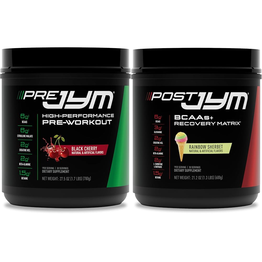 PRE JYM 30 Črna Cherry & Post JYM Rainbow Sherbert Post-World 30 Serving Muscle recovery pijača