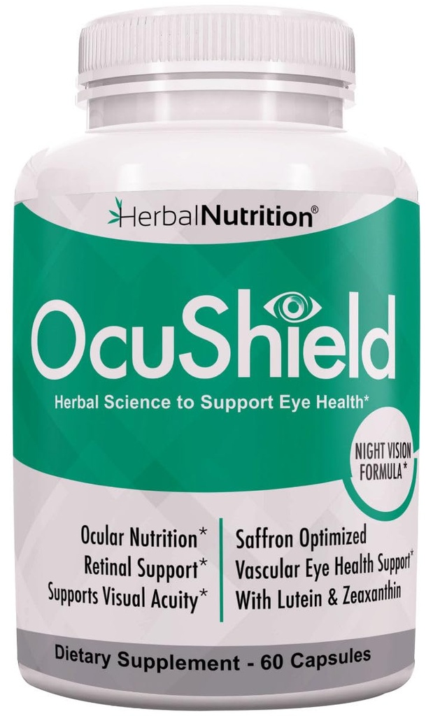OcuShield Eye Health Vitaminska podpora za zdrave oči, Nočni vid z Saffron, Lutein & Zeaxantin, Eye Nutrients za zaščito in spodbujanje zdravje oči, ena steklenica