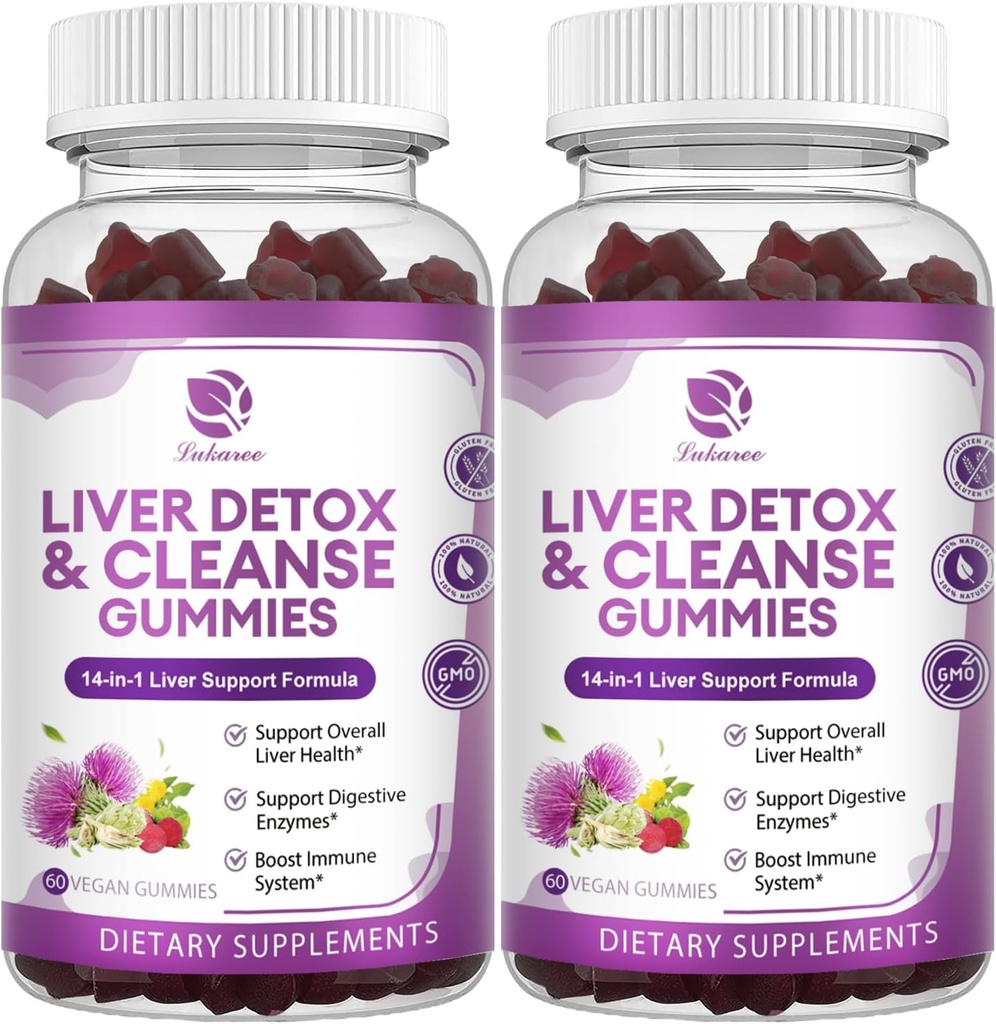 Jetrna čistila Detox in popravila Gumies - Extra Jakost 14 v 1 Jetrna podpora Dopolnilo w/mleko Thistle Silymarin,Dandelion, Artichoke Extract & Elderberry - Brez sladkorja, Jetrna zdravstvena dopolnila -120 Ct