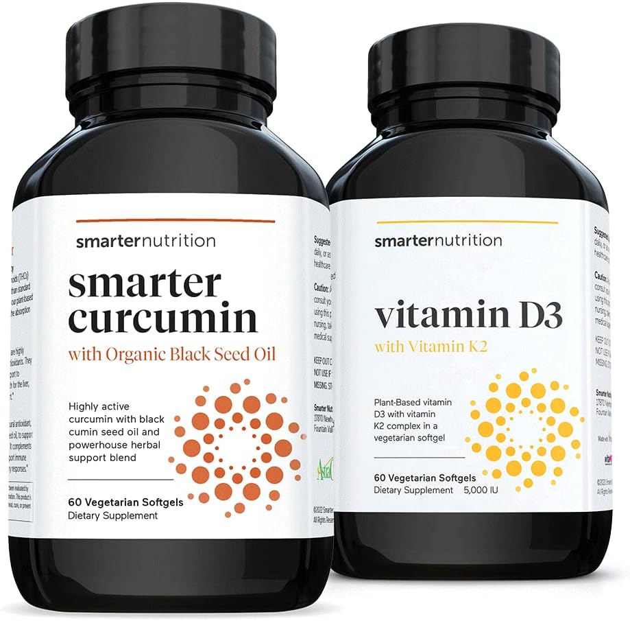 SMARTERNUTRITION Curcumin – moč in absorpcija + na rastlinah osnovan vitamin D3 Imunska podpora z veganskim kompleksom K2