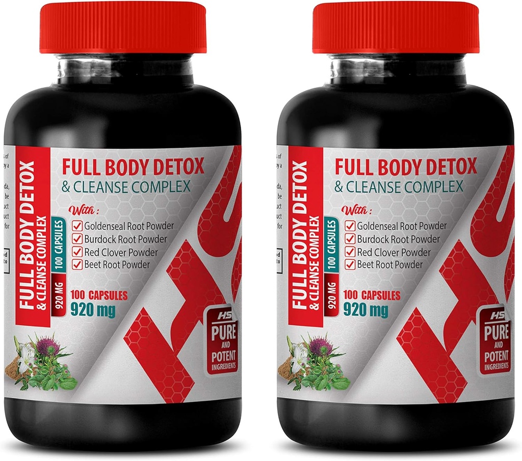 Detox System Cleanse - Full Body Detox and Cleanse Complex 920 MG - goldenseal Herbal Supplements - 2 Bottles 200 Capsules
