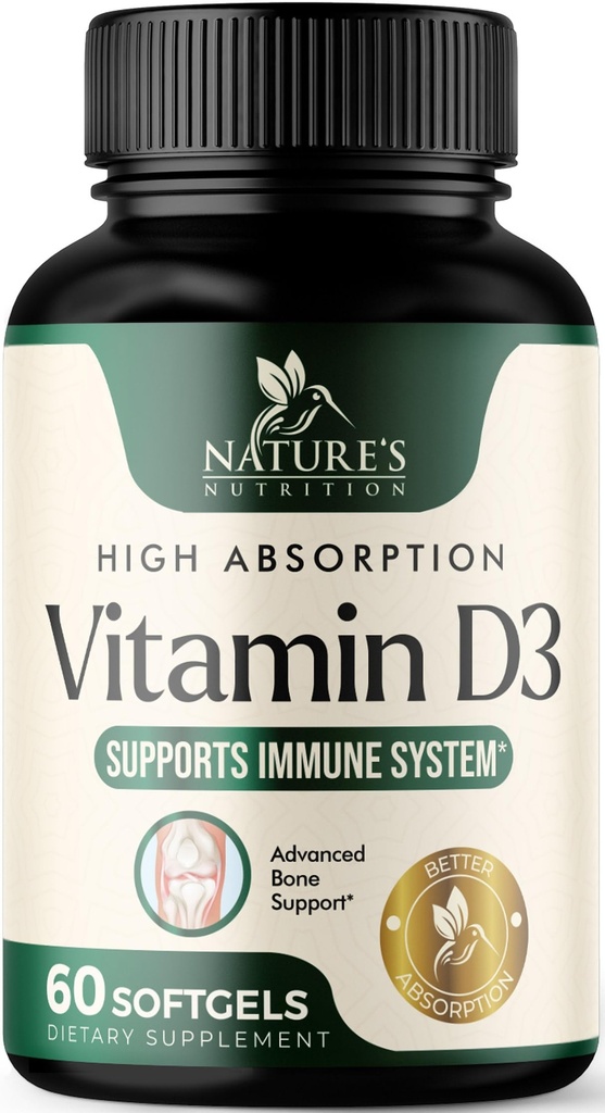 Vitamin D3 dodatek 5000i.e. (125 μg) - ekstra moč Vitamini D-3 dietne softgels za kosti, zobje, zdravje mišic in imunske podpore, hitra absorbcija Mini D Softgel, Non-GMO, Gluten Free - 60 Count