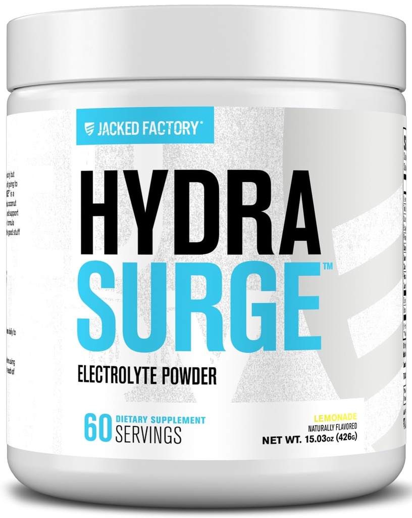 Tovarna jacked HYDRASURGE Elektrolit v prahu - Hidracija dodatek w/Ključni minerali, himalajska morska sol, kokosova voda - Keto prijazen, naravno sladkan - 60 Strežniki, Limonada