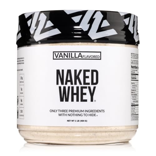 NAKED VANILLA WHey Protein 1Lb, samo 3 sestavine, Vse naravne travniške hranilne sirotkine beljakovine v prahu + Vanilla + Coconut Sugar-GSO-free, Soy Free, Gluten Free. Pomoč Mišična rast, 12 Strežnice