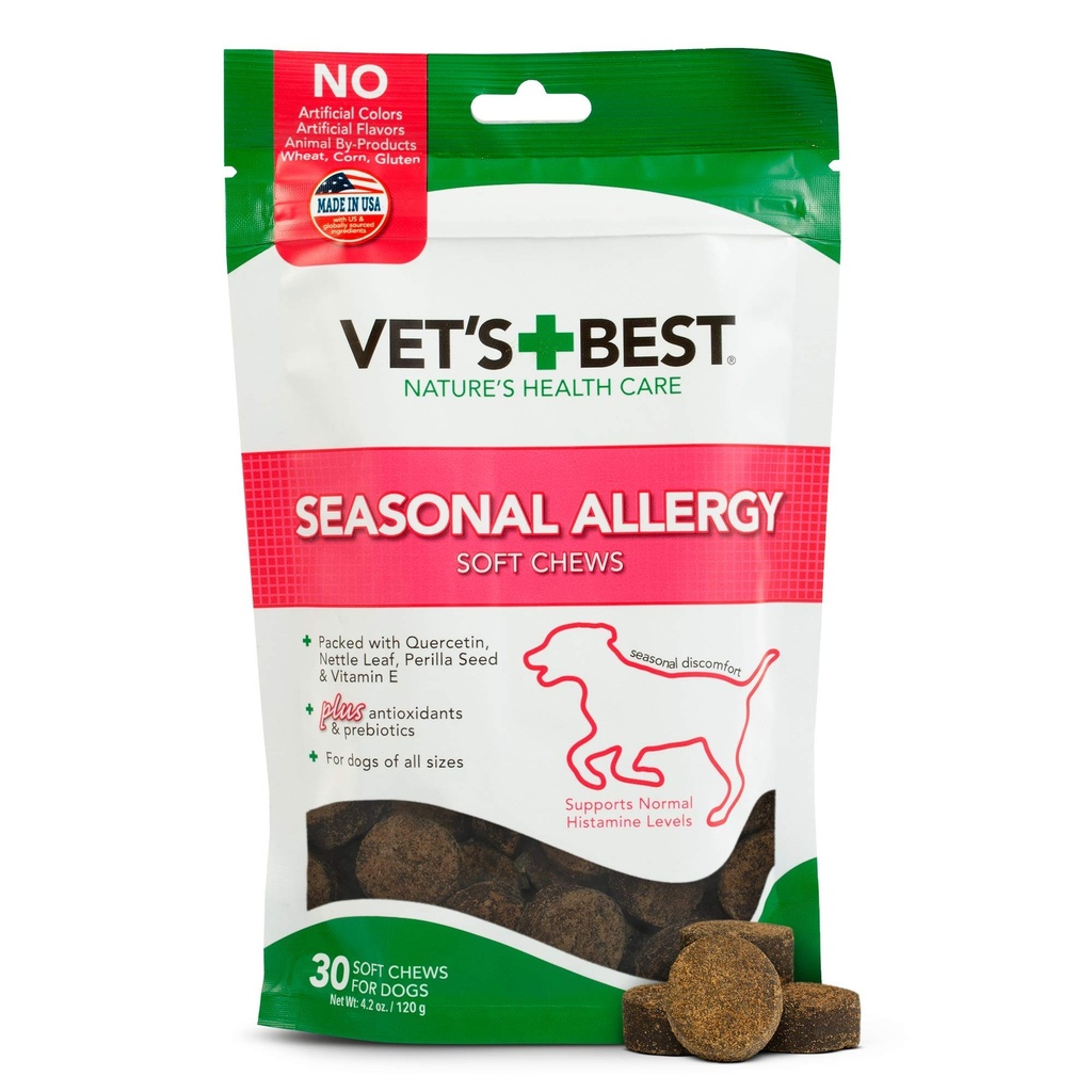 Vet's Best Seasonal alergija Soft Chew Dog dopolnila, Pomirjevala Psi kože Draženje zaradi sezonske alergije, 30 dnevna dobava