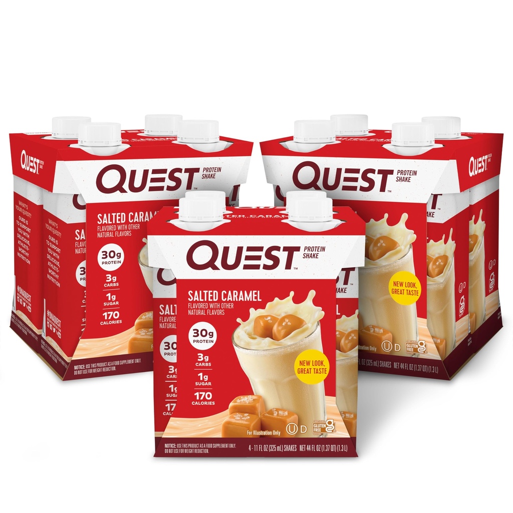 Quest Nutrition Pripravljen za pitje soljene karamelne beljakovine Shake, 30g beljakovine, 3g neto ogljikove hidrate, brez glutena, Keto prijazno, 11 fl.oz 4 Count (Pack of 3)