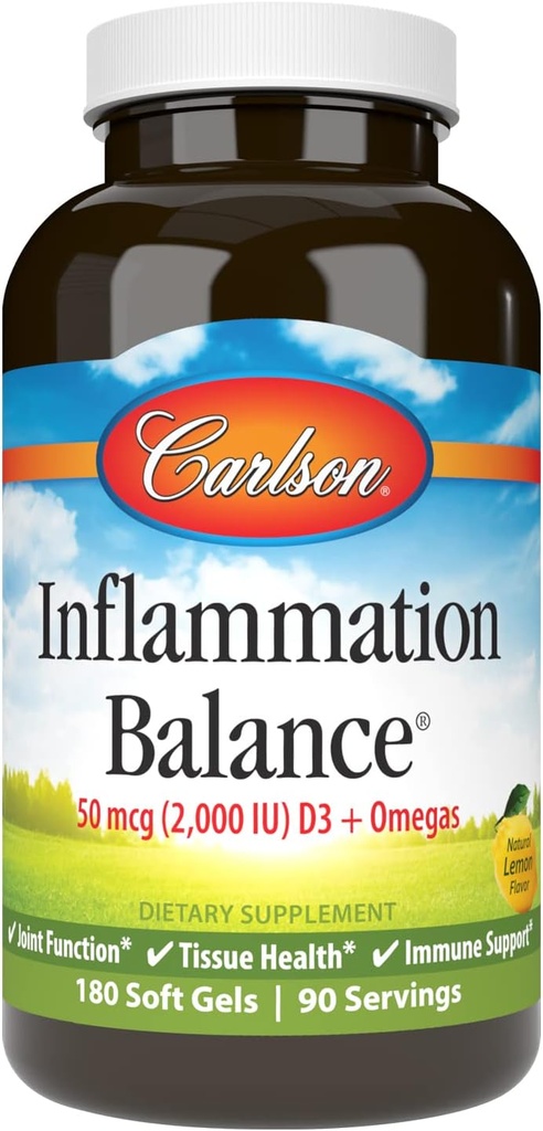 Carlson - Vnetje ravnotežje, uravnotežen Omega-3 & Omega-6 razmerje, z D3, norveški, divje-utelešen ribje olje dodatek z maščobnimi kislinami, Trajno izvorno ribje olje kapsule, 180 Softgels
