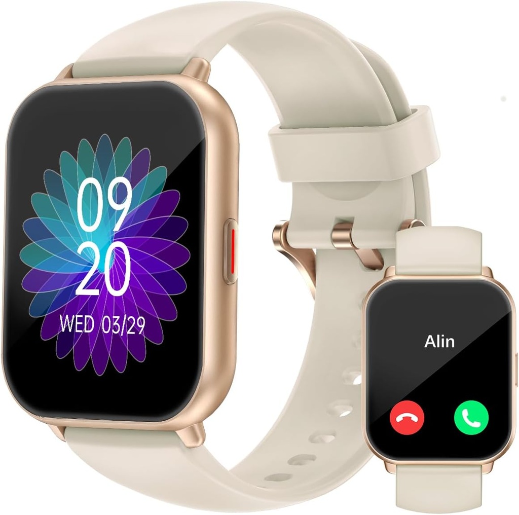 RUIMEN Pametne ure za ženske moške (Odgovor / Make Calls, 2 pasovi vključeni), 1.8" Smartwatch za iOS/Android telefoni, Fitnes Tracker Heart Rate/Speep Monitor Digitalna Watch vodoodporna Milky bela