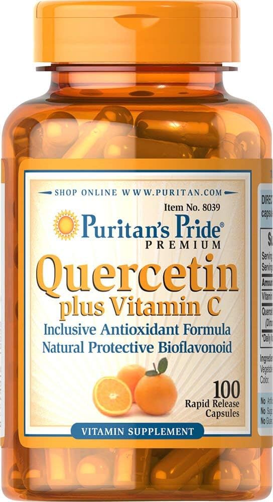 Puritan's Pride Premium Quercetin Dihidrat Plus Vitamin C 1400mg, prehranska dopolnila za zdrav imunski sistem, srce, in splošno zdravstveno podporo, 100 kapsul za hitro sproščanje