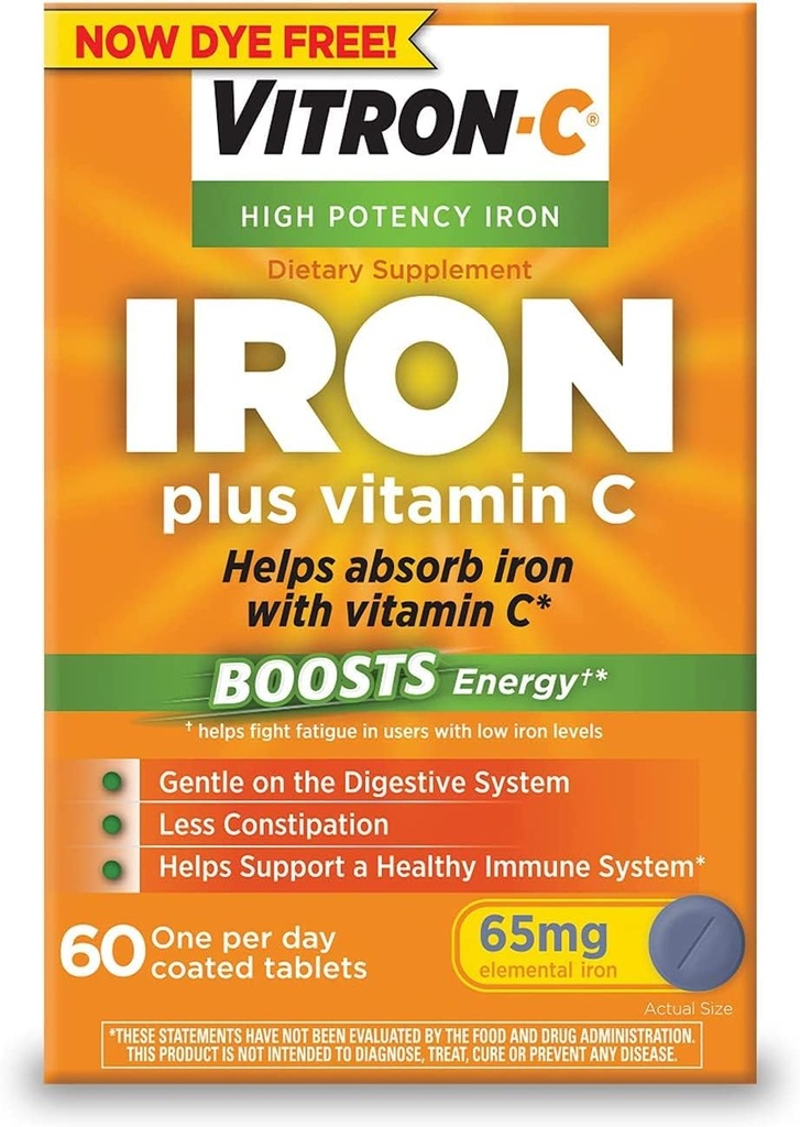 Vitron-C Iron Supplement Plus Vitamin C Coated Tablets 60 ct (5 Pack)