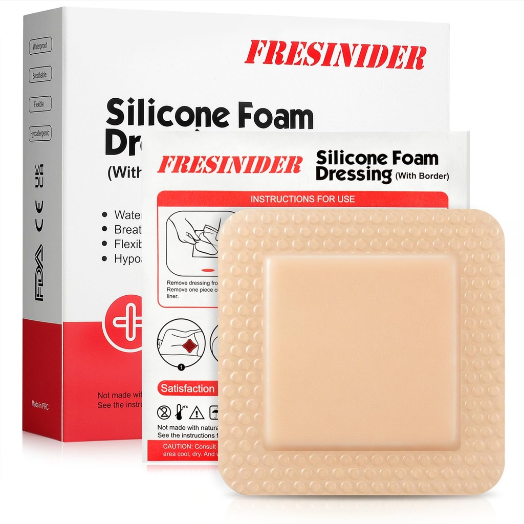 FRESINIDER Silikonska pena Oblačenje z lepilnim robom – Obleka za rane – Silikonska pena Pad – Pakiranje 10 – 4 x 4 Inches Veliki vodoodporni pasovi – Self Adhesive Raund Care and Dressings