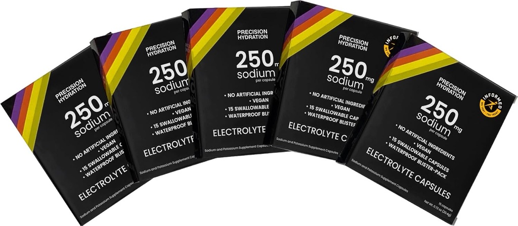 Natančnost Hidracija Elektrolitske kapsule - 15 Pretisni omot (Vodoodporne) / Sol Kapsule - Combat Cramp - Brez umetnih sestavin, Prebava prijazno Formula - Gluten Free,Vegan prijazno (5-Pack)