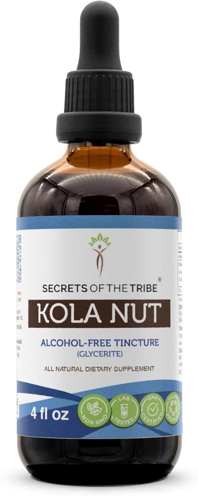 Skrivnosti izvlečka kola nut tinkture brez alkohola, oreha kole (Cola Acuminate) posušenega oreha (4 FL OZ)