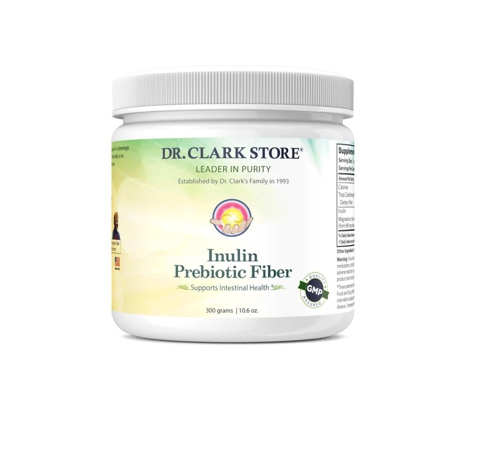 Dr. Clark Inulin Powder (FOS) – Prebiotična topen Fiber za Gut Health, 300g – Podpira prebavno zdravje in rednost
