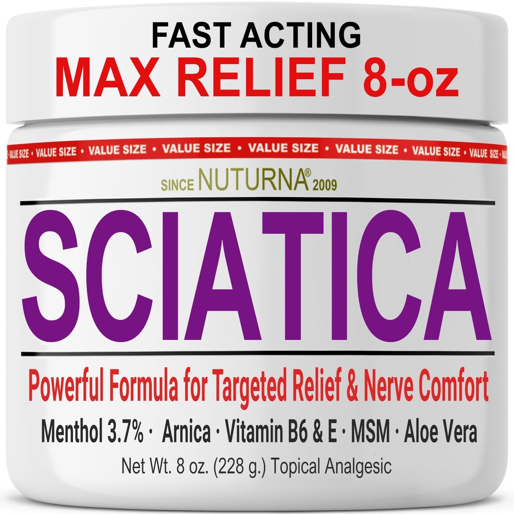 Sciatica Živčna krema - največja moč Comfort krema za noge, roke, noge, prste, nazaj - naravna Ultra moč Arnica, MSM, Mentol, Pomirjujoče udobje, Velika 8 Oz