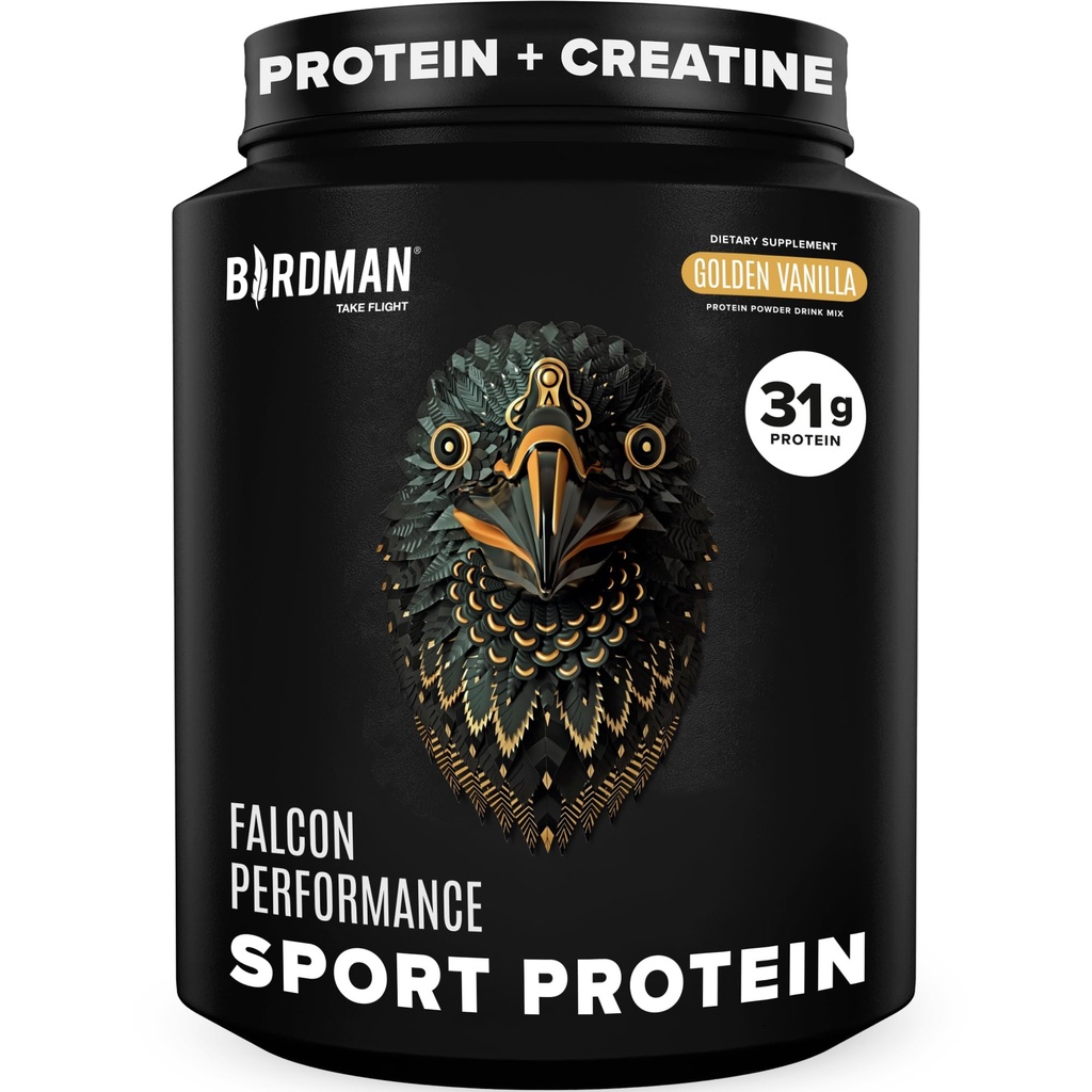 BIRDMAN Falcon Performance Vegan Protein Powder, 31g Beljakovine, 5g Kreatin, 5g BCAA, probiotiki, Elektroliti, Pred vadbo, Nizki ogljikovi hidrati, brez sladkorja in mlečnih izdelkov, Rastlinski Vanilla Protein -19 Servisi