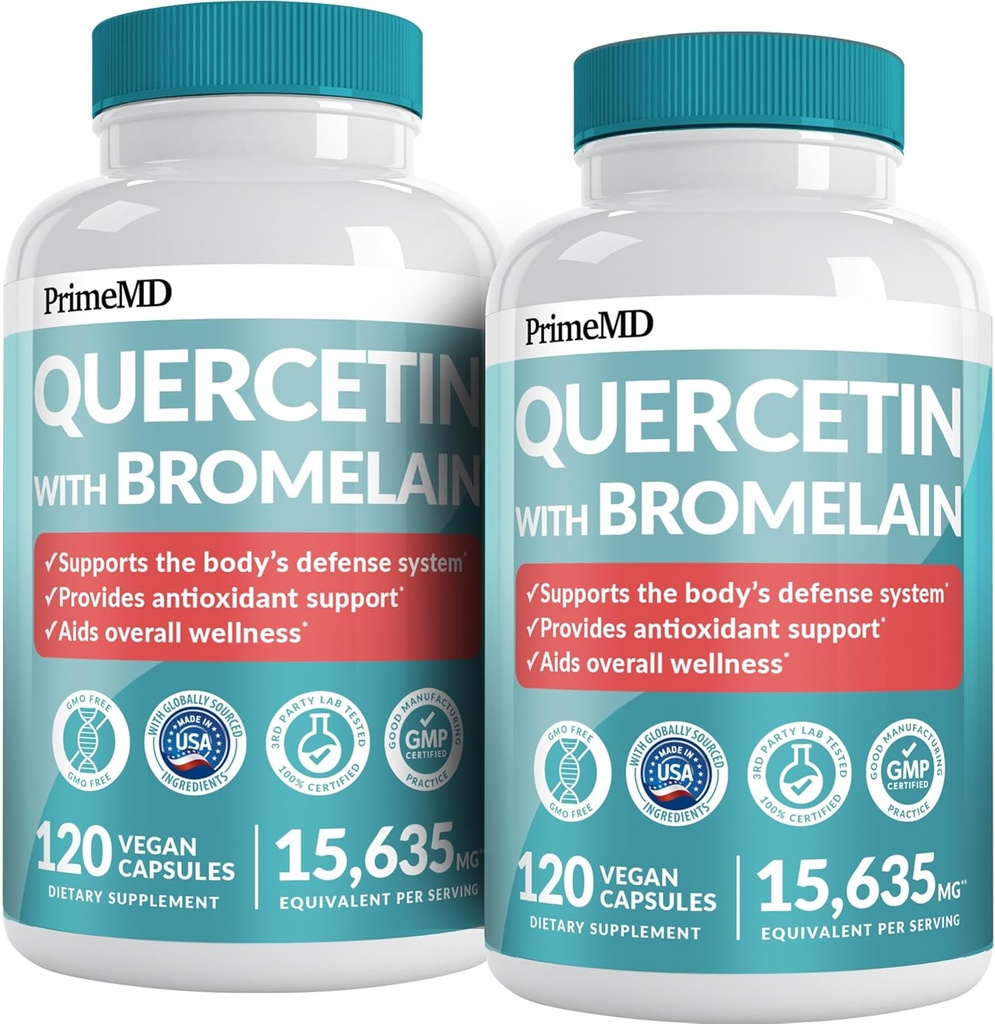 28-in-1 Quercetin z Bromelainom - Quercetin 500 mg Kapsule za dnevno podporo imunske zaščite - Quercetin z vitaminom C in cinkom za odrasle, obogaten z vitaminom D (120 ct, pakiranje po 2)