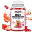 Iron Gummies for Kids, Women & Men, Iron dodatek z multivitaminom - Vitamin B kompleks, C, B6, B12, Folat, cink za anemijo, pomanjkanje železa, Blood Builder, Energy - Jagodna aroma, Vegan 60ct