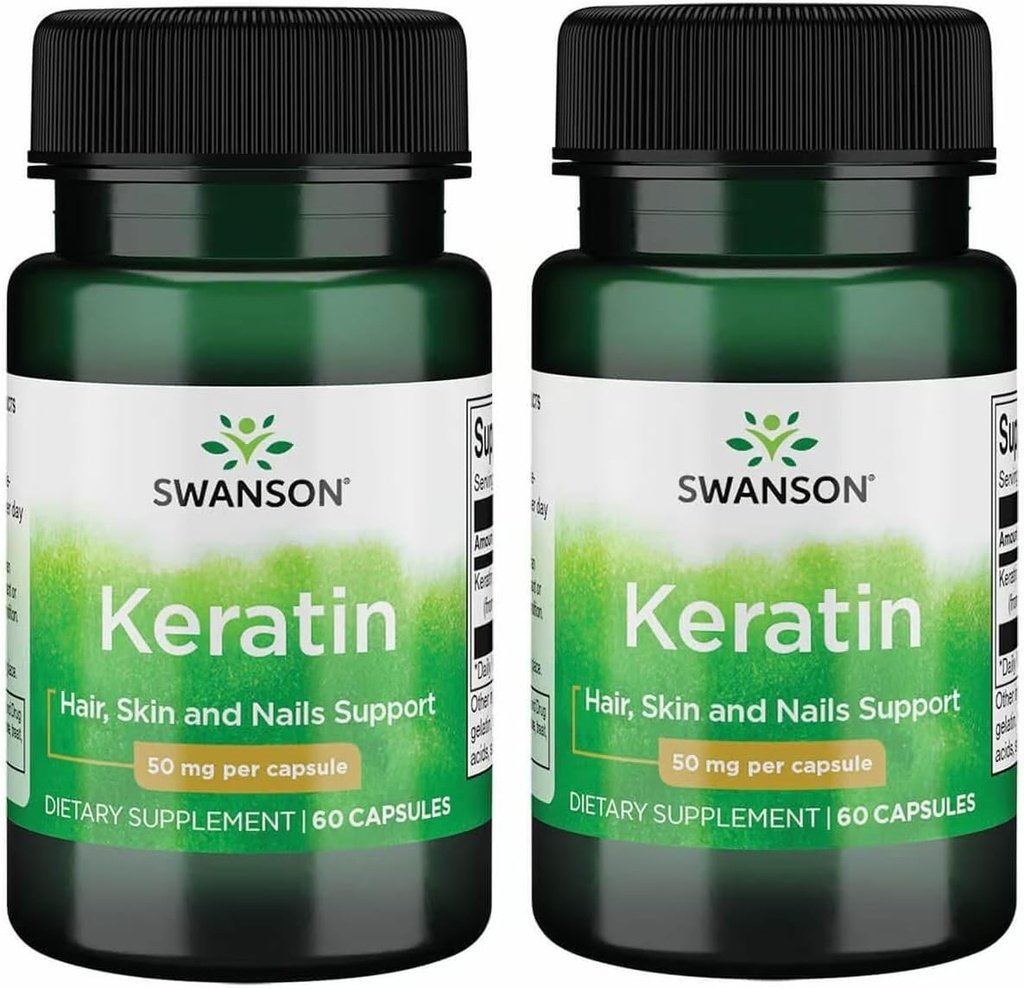 Swanson Keratin (iz tibetanske volne) - Naravni dodatek za spodbujanje zdravih sklepov, las, kože in nohtov - pomaga hranilno zdravo povezana tkiva - (60 kapsule, 50mg vsak) (2 paket)