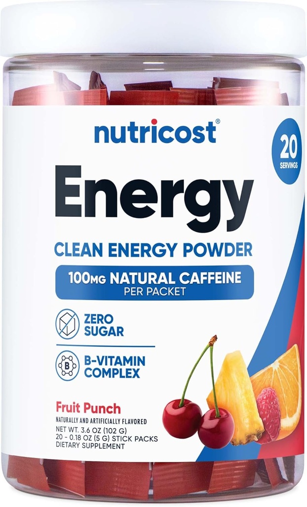 Nutricost Energy Complex Stickpack (20 Serving) Sadni Punch arome - Gluten-free + Non-GMO