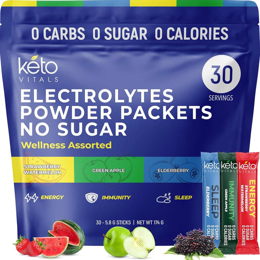 Keto Vitals Elektroliti Powder Packets z energijo, Immuniteta, spanje dodane koristi 