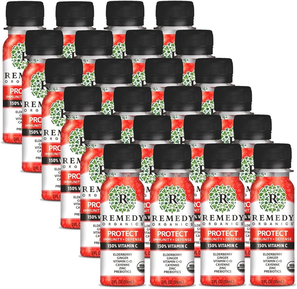 Remedy Organics Protect Immunity + Defense Shot, na rastlinski osnovi, 2 Fluid Ounces (Pack of 12)