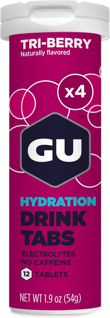 GU Energy Hydration Elektrolitske tablete, Izboljšana vzdržljivost Športni napitek za tek, Kolesarjenje, Triatlon, 4-Count (48 strežnice), Tri-Berry