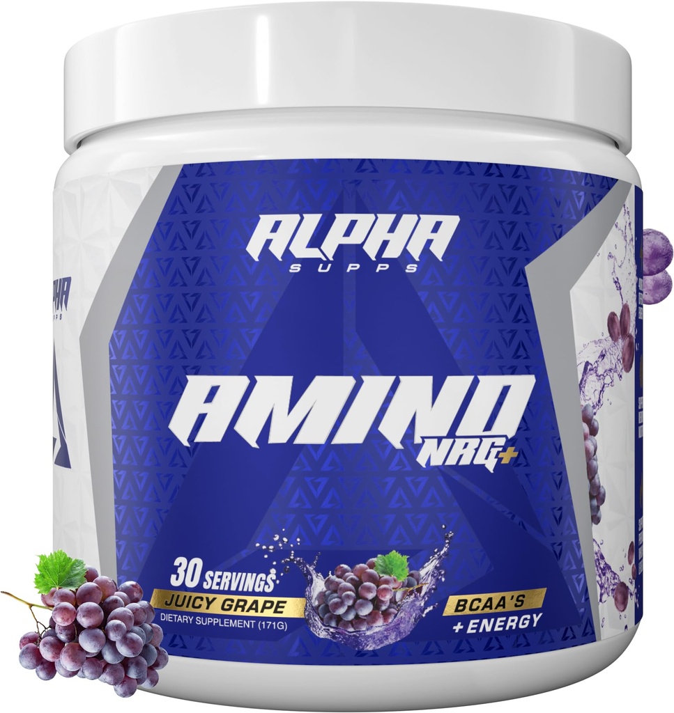 Alpha Supps Amino NRG+ BCAA Amino Energy Recovery Powder - Hidracija Mešanica z elektroliti - Fokus mešanica za optimalno podporo pri moških in ženskah (30 strežnikov, sočno grozdje)