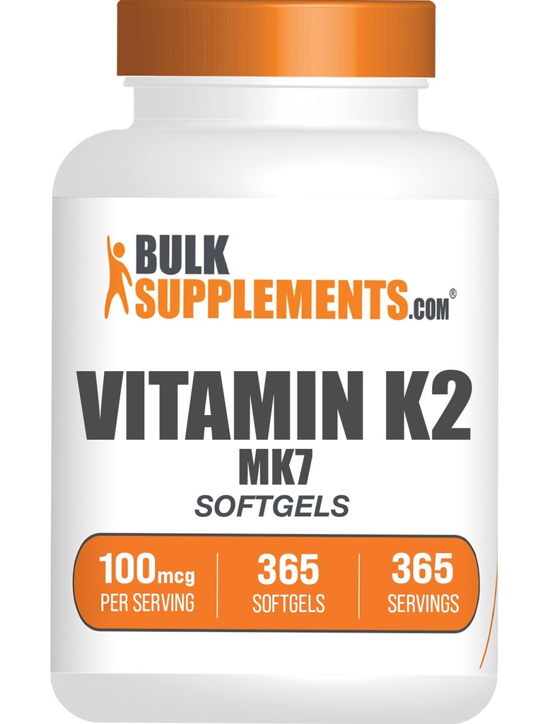 BulkSupplements.com Vitamin K2 Softgels - Vitamin K2 MK7, Vitaminski dodatki - Gluten Free, 1 Softgel na Serving, 365 Število (Pack od 1)