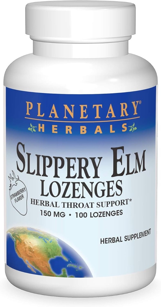 Planetarna zelišča Slippery Elm Jagoda Lozenges, Herbal Throat Support, 100 Lozenge